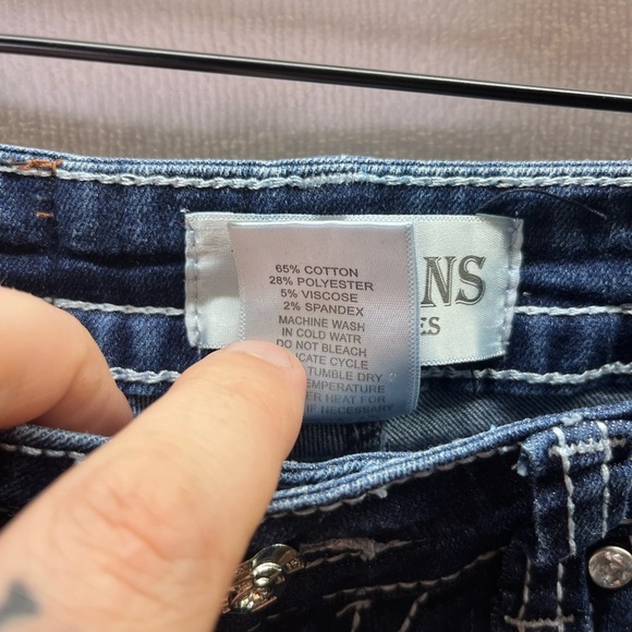 Y Jeans Distressed Bootcut Jeans Womens 3/4 Pants Blue Denim Stretch Pocket 2134 - Picture 3 of 10